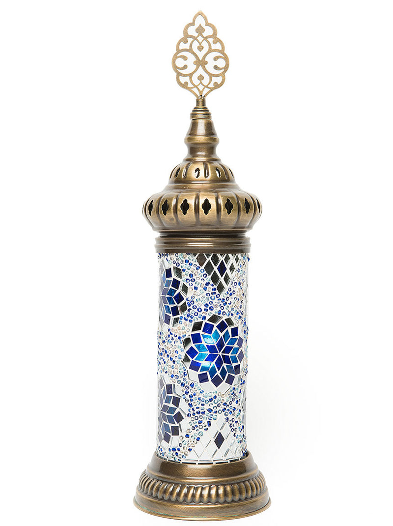 Small Mosaic Cylinder Table Lamp, Blue