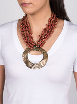 Statement Necklace, Gold Metal with Red Design
