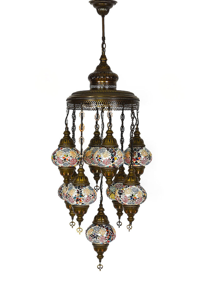 Mosaic Chandelier, 9 Lamps Multi-Colored