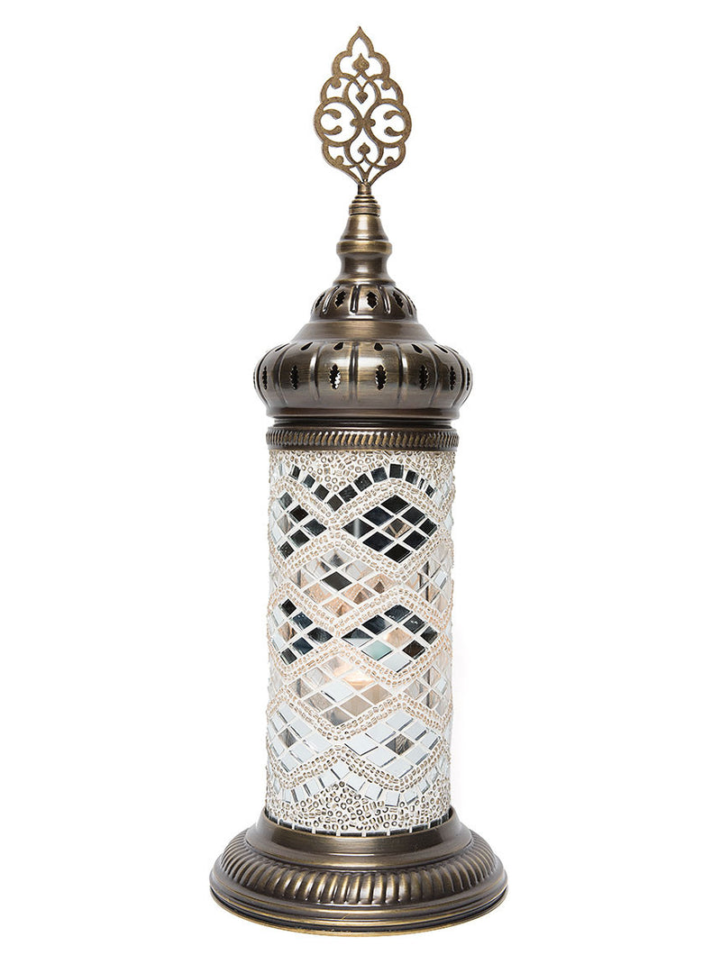Mosaic Cylinder Table Lamp White