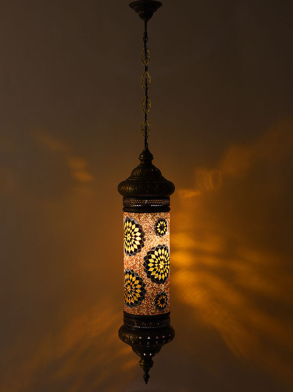 Mosaic Cylinder Hanging Lamp -  Gold/Black
