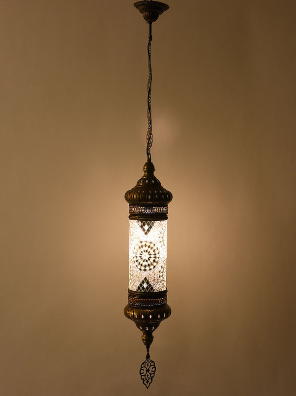 Single Hanging Mosaic Cylinder Lamp -  White