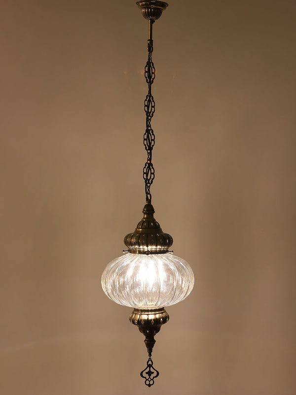 Clear Glass Hanging Lamp, Pumpkin Shape