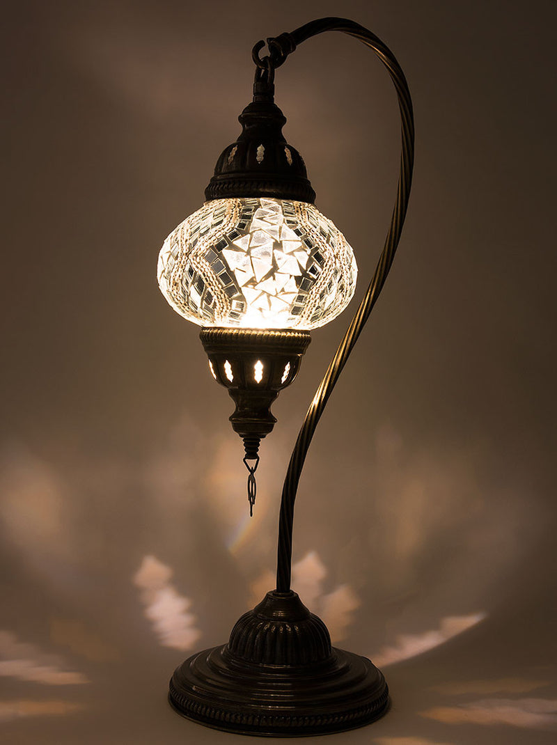 Mosaic Curved Table Lamp, Small White