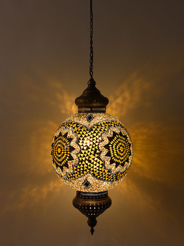 Hanging Mosaic Globe, 21" Gold & Black