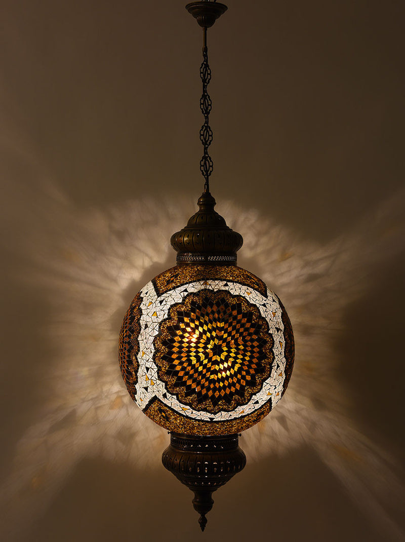 Hanging Mosaic Globe, 21" Gold & White