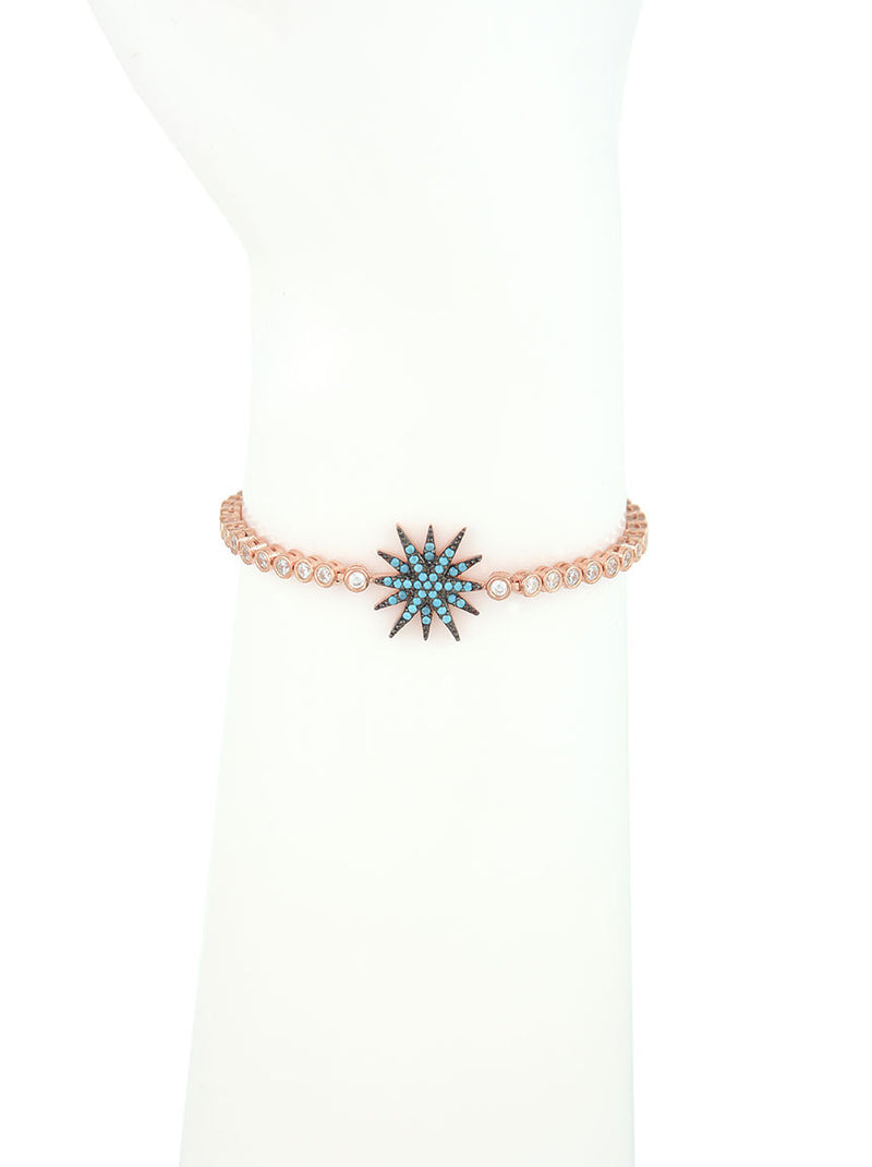 Adjustable Rose Gold Bracelet, Turquoise Star Charm