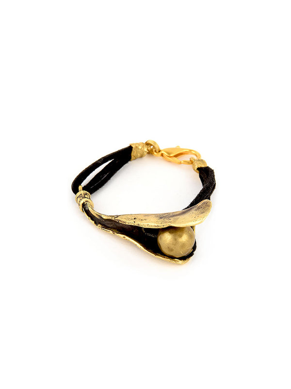 Gold Metal Bracelet with Leather Band