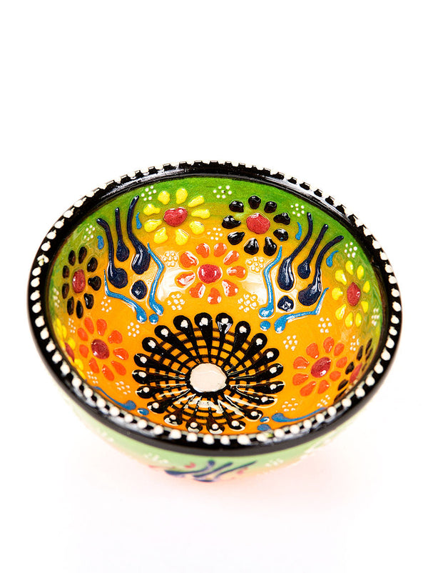 Hand Painted Bowl 3" Green/Yellow
