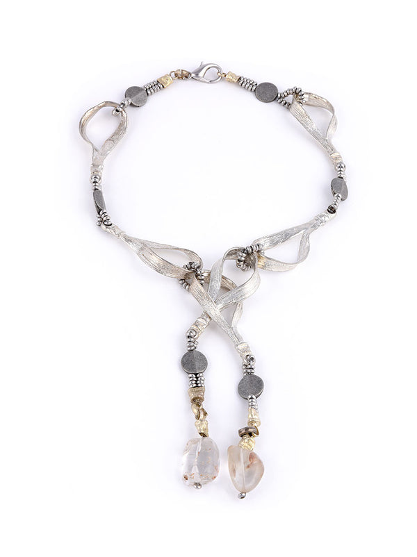 Wrap Necklace - Silver Metal with Glass Stones
