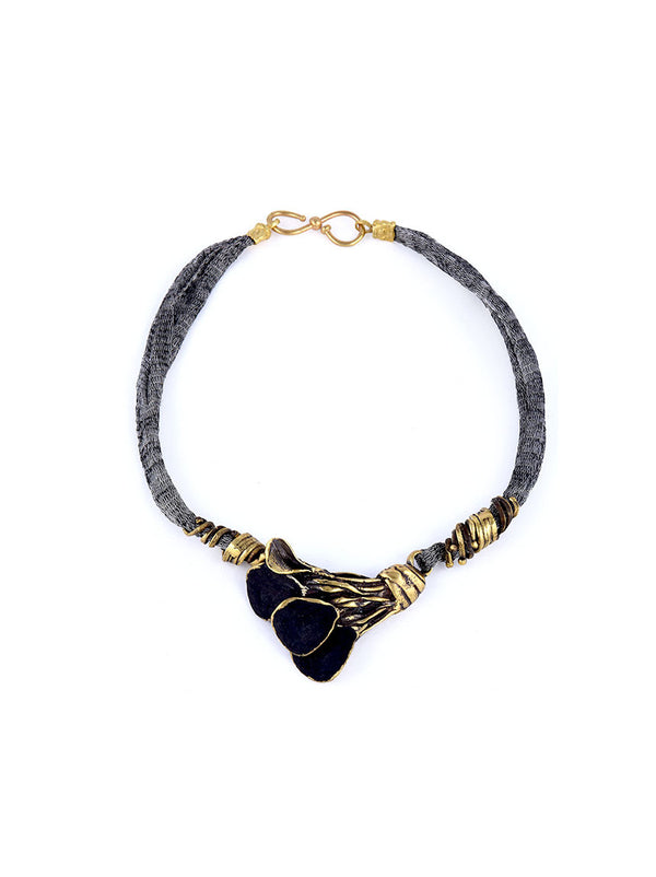Necklace with Gold Metal and Black Design