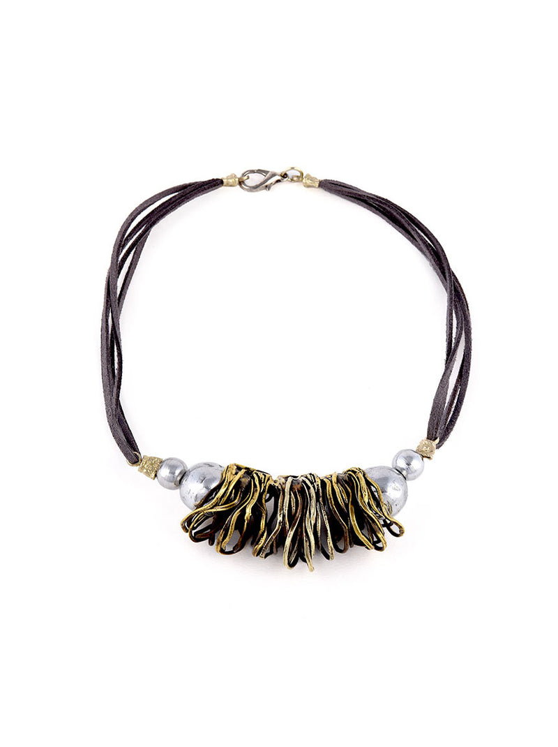 Statement Necklace with Gold Metal Design