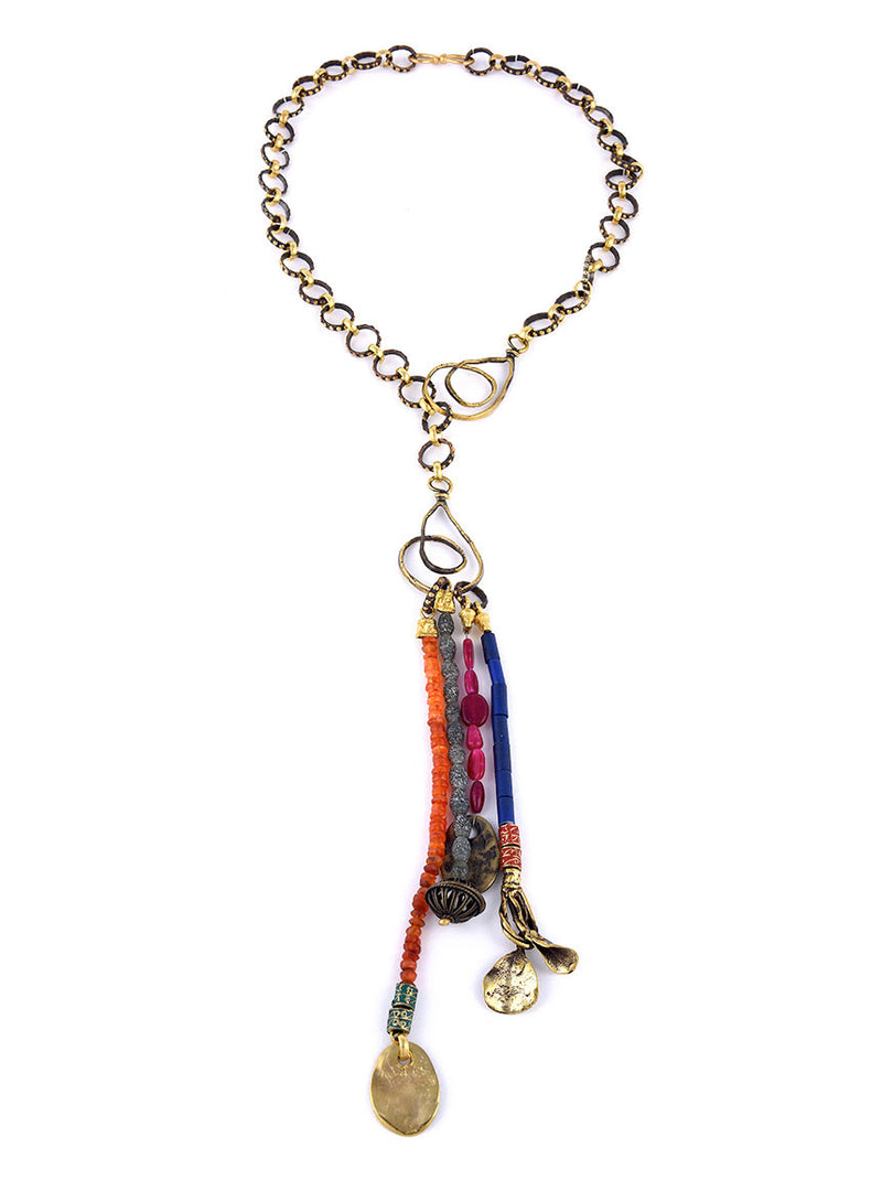 Chain Necklace - Gold Metal and Colorful Design