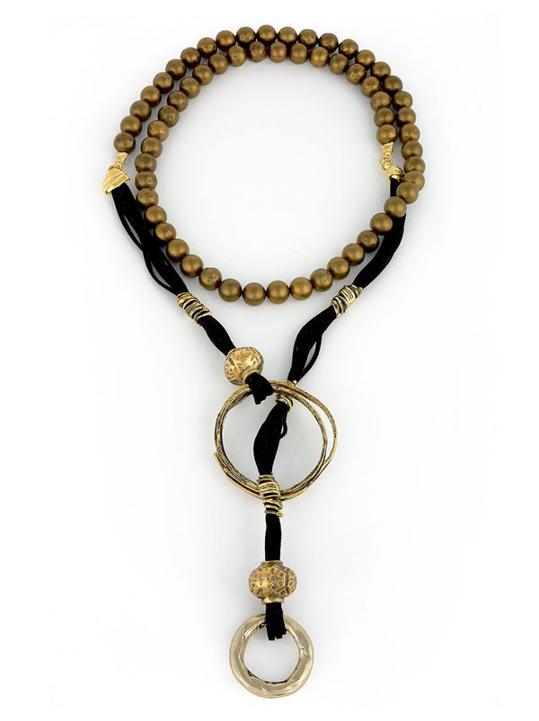 Long Wrap Necklace with Gold Metal