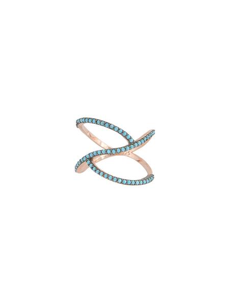 Sterling Silver Rose Gold Wave Ring with Turquoise Stones