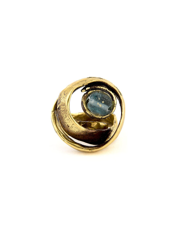 Statement Ring, Gold Metal with Turquoise Design