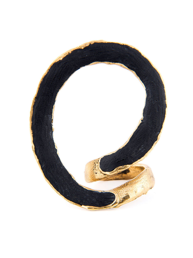 Statement Ring, Gold Metal with Black Design
