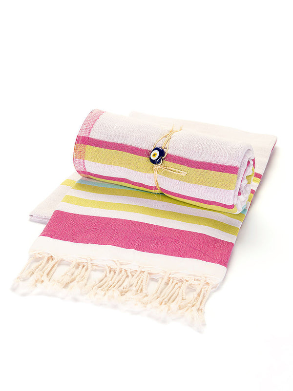 Beach Towel -  Pink, Yellow, & Turquoise Stripe