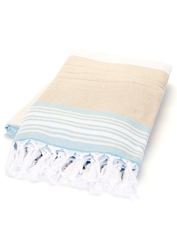 Turkish Towel - Beige & Light Blue