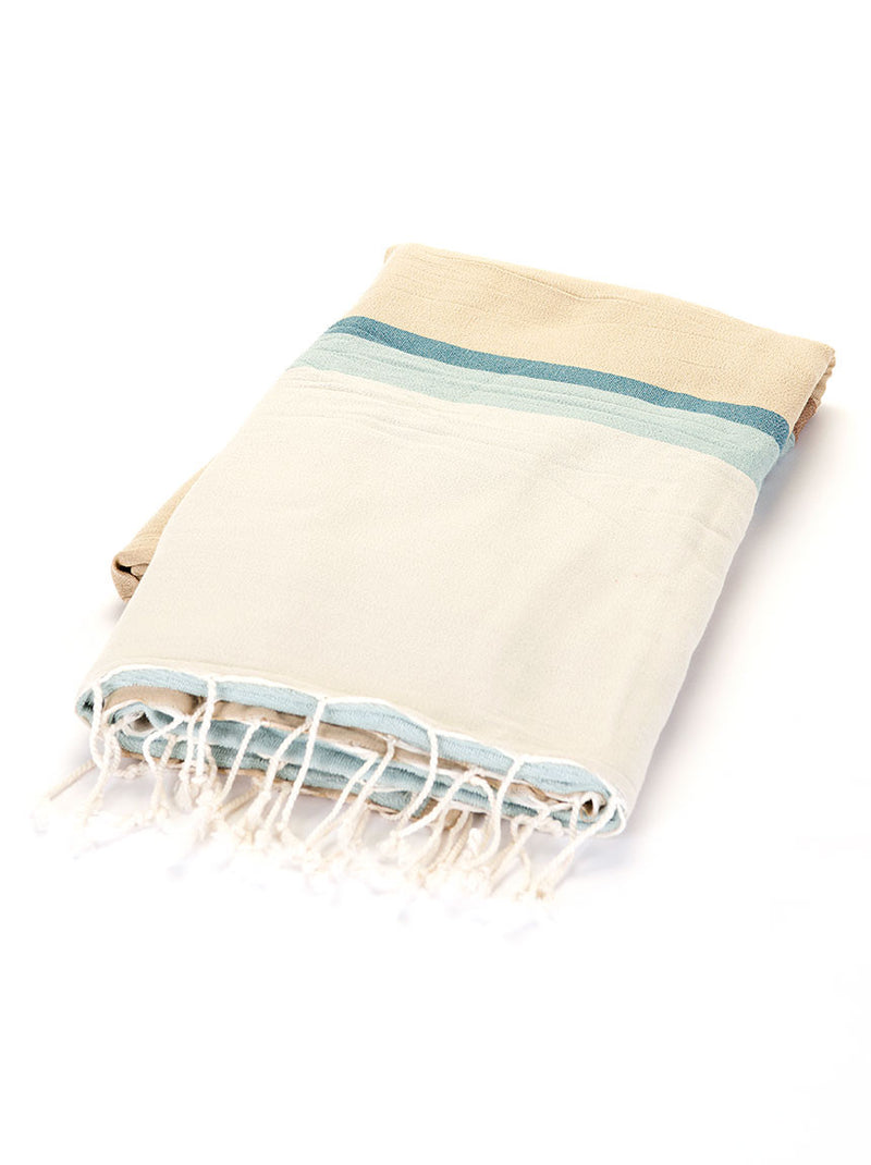 Turkish Towel - Beige & Turquoise