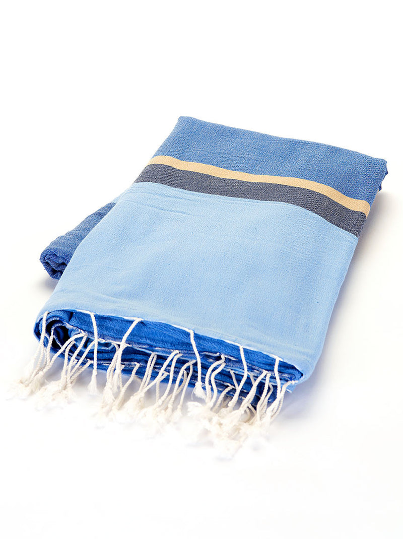 Terry Peshtemal Towel -  Blue & Yellow Stripe