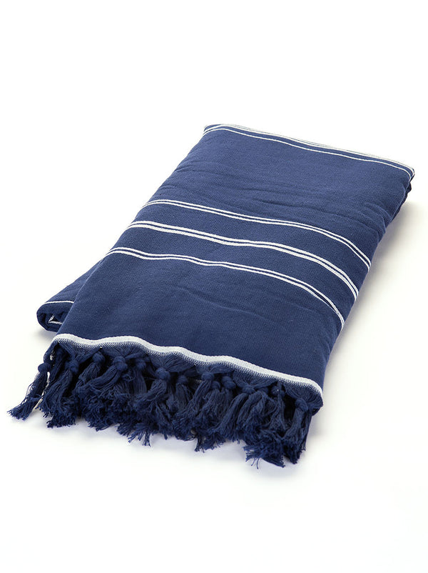 Terry Peshtemal Towel - Blue & Silver