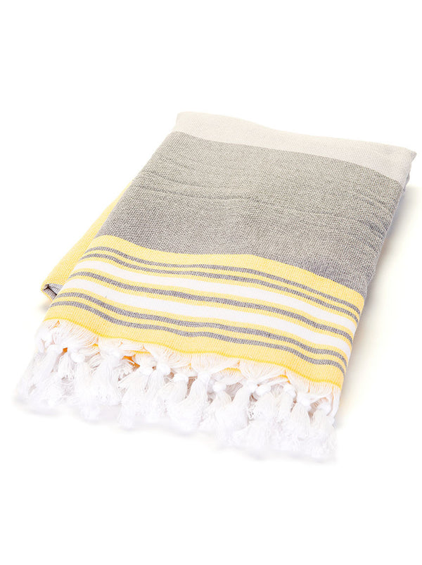 Terry Peshtemal Towel - Grey & Yellow